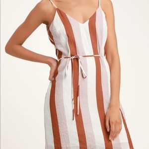 Lulus Rust Orange Striped Spaghetti strap Dress